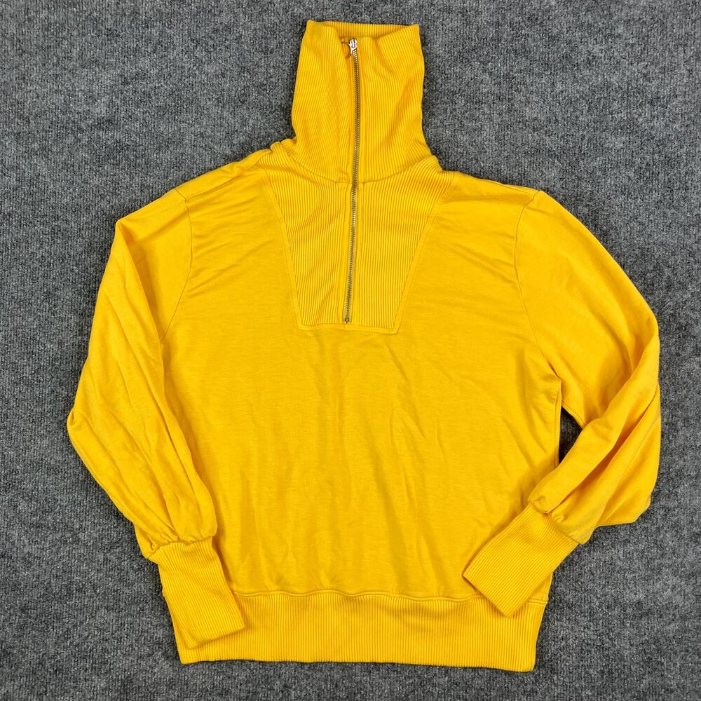 LOFT Outlet Pullover Womens S Yellow Ribbed Half Zip Funnel Neck Sweater